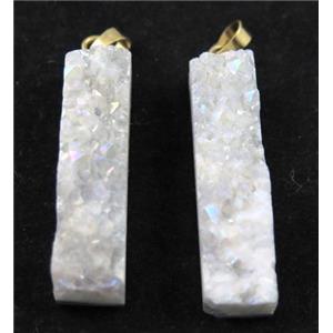 quartz druzy pendant, rectangle, white AB-color, approx 10-40mm [GMPDA6210]