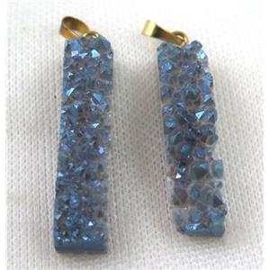 quartz druzy pendant, rectangle, blue electroplated, approx 10-40mm [GMPDA6211]