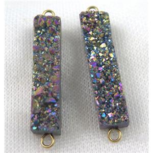 quartz druzy connector, rectangle, rainbow electroplated, approx 10-40mm [GMPDA6213]