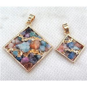 colorful tourmaline pendant, square, copper, gold plated, approx 30x30mm [GMPDA6231-L]