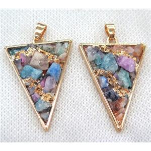 colorful tourmaline pendant, triangle, copper, gold plated, approx 20-40mm [GMPDA6232]