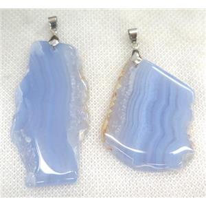 Blue Lace Agate Slice Pendant, freeform, approx 20-55mm [GMPDA6238]