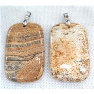 Picture Jasper rectangle pendant, yellow, approx 30-55mm [GMPDA6239]