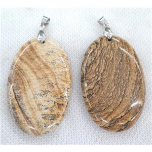 Picture Jasper oval pendant, yellow, approx 30-55mm [GMPDA6240]