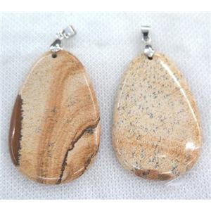 Picture Jasper teardrop pendant, yellow, approx 30-55mm [GMPDA6241]