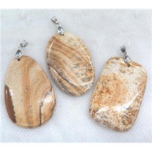 Picture Jasper pendant, yellow, mix shaped, approx 30-55mm [GMPDA6242]