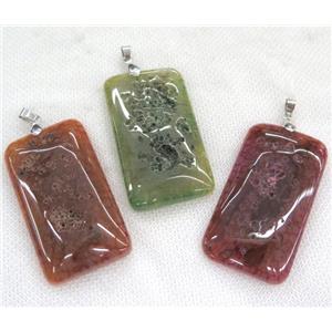 Rock Agate rectangle pendant, mix color, approx 30-55mm [GMPDA6249]