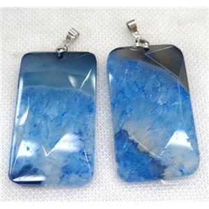 blue druzy agate pendant, faceted rectangle, approx 30-55mm [GMPDA6251]