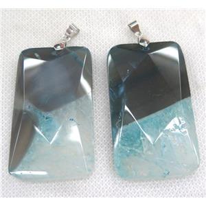 aqua druzy agate pendant, faceted rectangle, approx 30-55mm [GMPDA6252]