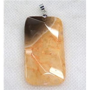 yellow druzy agate pendant, faceted rectangle, approx 30-55mm [GMPDA6253]
