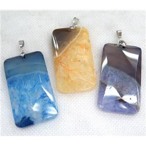 agate druzy pendant, faceted rectangle, mix color, approx 30-55mm [GMPDA6254]