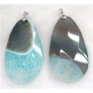 aqua druzy agate pendant, faceted teardrop, approx 30-55mm [GMPDA6256]