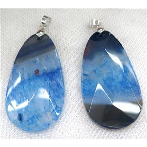 blue druzy agate pendant, faceted teardrop, approx 30-55mm [GMPDA6257]