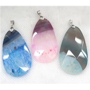 druzy agate pendant, faceted teardrop, mix color, approx 30-55mm [GMPDA6260]