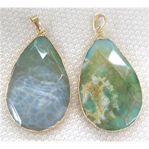 green dragon veins agate pendant, faceted teardrop, gold plated, approx 30-45mm [GMPDA6263]