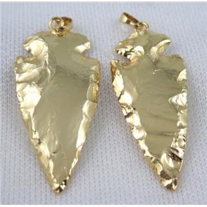 hammered Rock Agate arrowhead pendant, gold plalted, approx 20-60mm [GMPDA6267]