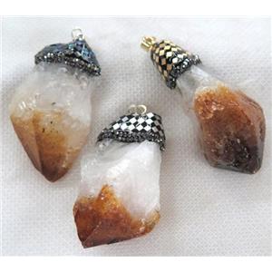Citrine Nugget Pendant paved foil, rhinestone, freeform, yellow, approx 20-50mm [GMPDA6285]