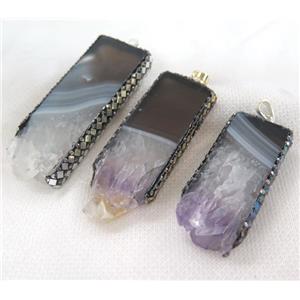 Amethyst rectangle pendant paved foil, rhinestone, approx 20-60mm [GMPDA6298]