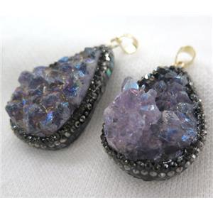 Amethyst pendant paved foil, rhinestone, approx 15-40mm [GMPDA6301]
