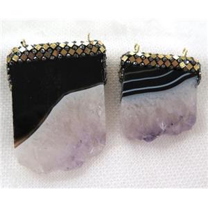 amethyst druzy slice pendant paved gold foil, rhinestone, approx 30-60mm [GMPDA6303]