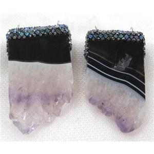 amethyst druzy slice pendant paved abalone shell foil, rhinestone, approx 30-60mm [GMPDA6305]