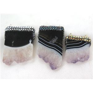 amethyst druzy slice pendant paved foil, rhinestone, approx 30-60mm [GMPDA6306]