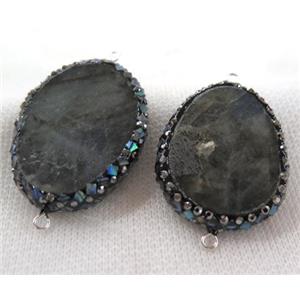 Labradorite connector paved abalone shell foil, rhinestone, flat freeform, approx 20-35mm [GMPDA6307]