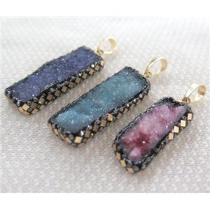 druzy quartz rectangle pendant paved gold foil, rhinestone, mix color, approx 12-35mm [GMPDA6313]