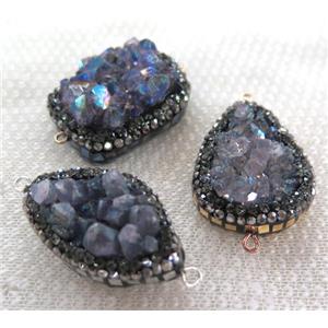Amethyst druzy connector paved foil, rhinestone, freeform, approx 15-30mm [GMPDA6314]