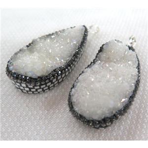 druzy quartz pendant paved silver foil, rhinestone, white ab-color, approx 25-55mm [GMPDA6316]