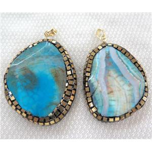 blue dragon veins agate pendant paved gold foil, rhinestone, faceted freeform, approx 25-60mm [GMPDA6321]