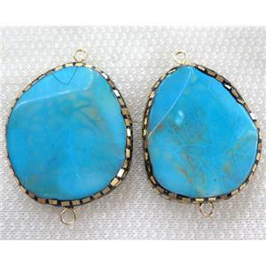 blue dragon veins agate connector paved gold foil, rhinestone, faceted freeform, approx 20-40mm [GMPDA6323]