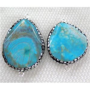 blue dragon veins agate connector paved silver foil, rhinestone, faceted freeform, approx 20-40mm [GMPDA6324]