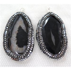 druzy agate pendant paved silver foil, rhinestone, faceted freeform slice, approx 30-80mm [GMPDA6329]