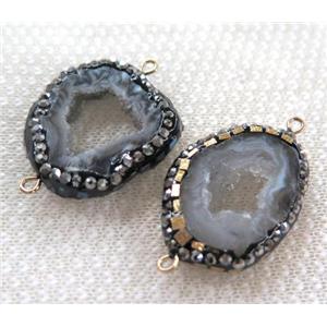 druzy agate connector paved foil, rhinestone, freeform, approx 15-25mm [GMPDA6330]