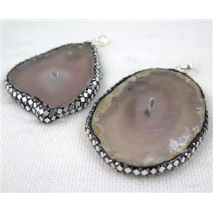 gray agate slice pave silver Foil, rhinestone, freeform, approx 25-50mm [GMPDA6332]