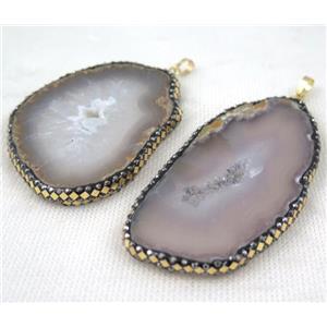 gray agate slice pave gold Foil, rhinestone, freeform, approx 25-50mm [GMPDA6333]