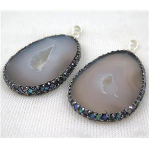 gray agate slice pave abalone shell Foil, rhinestone, freeform, approx 25-50mm [GMPDA6334]