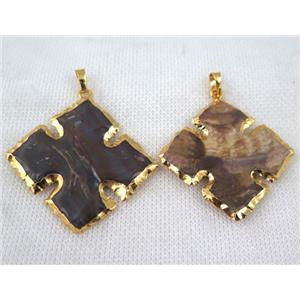 hammered Rock Agate Coptic Cross Pendant, gold plated, approx 25-40m [GMPDA6337]