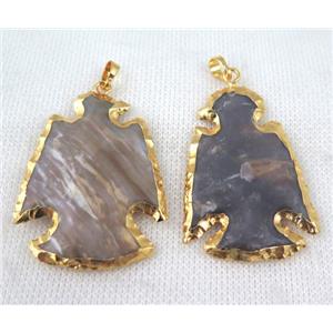 hammered Rock Agate angel pendant, gold plated, approx 35-50mm [GMPDA6338]