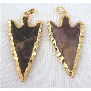 hammered Rock Agate arrowhead pendant, gold plated, approx 30-55mm [GMPDA6339]