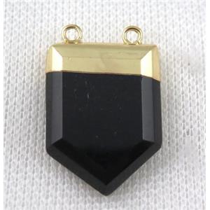 black agate onyx pendant, bullet, gold plated, approx 20-30mm [GMPDA6345]