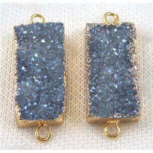 grayblue druzy quartz connector, rectangle, gold plated, approx 15-30mm [GMPDA6347]