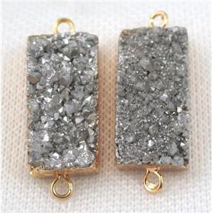 silver druzy quartz connector, rectangle, gold plated, approx 15-30mm [GMPDA6349]