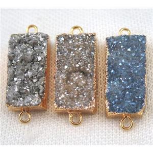 druzy quartz rectangle connector, mix color, gold plated, approx 15-30mm [GMPDA6350]
