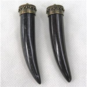 black turquoise horn pendant, bronze cap, approx 16-80mm [GMPDA6363]