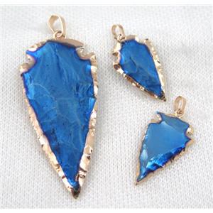hammered Rock Agate arrowhead pendant, blue electroplated, approx 25-60mm [GMPDA6374-L]
