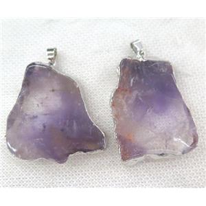amethyst slice pendant, purple, point freeform, silver plated, approx 25-55mm [GMPDA6380]