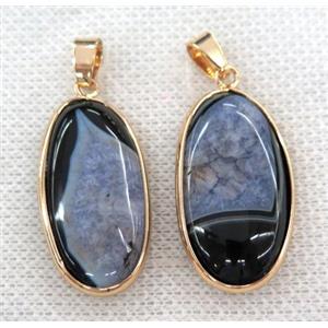 purple druzy agate oval pendant, gold plated, approx 15-30mm [GMPDA6383]