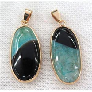 green druzy agate oval pendant, gold plated, approx 15-30mm [GMPDA6384]